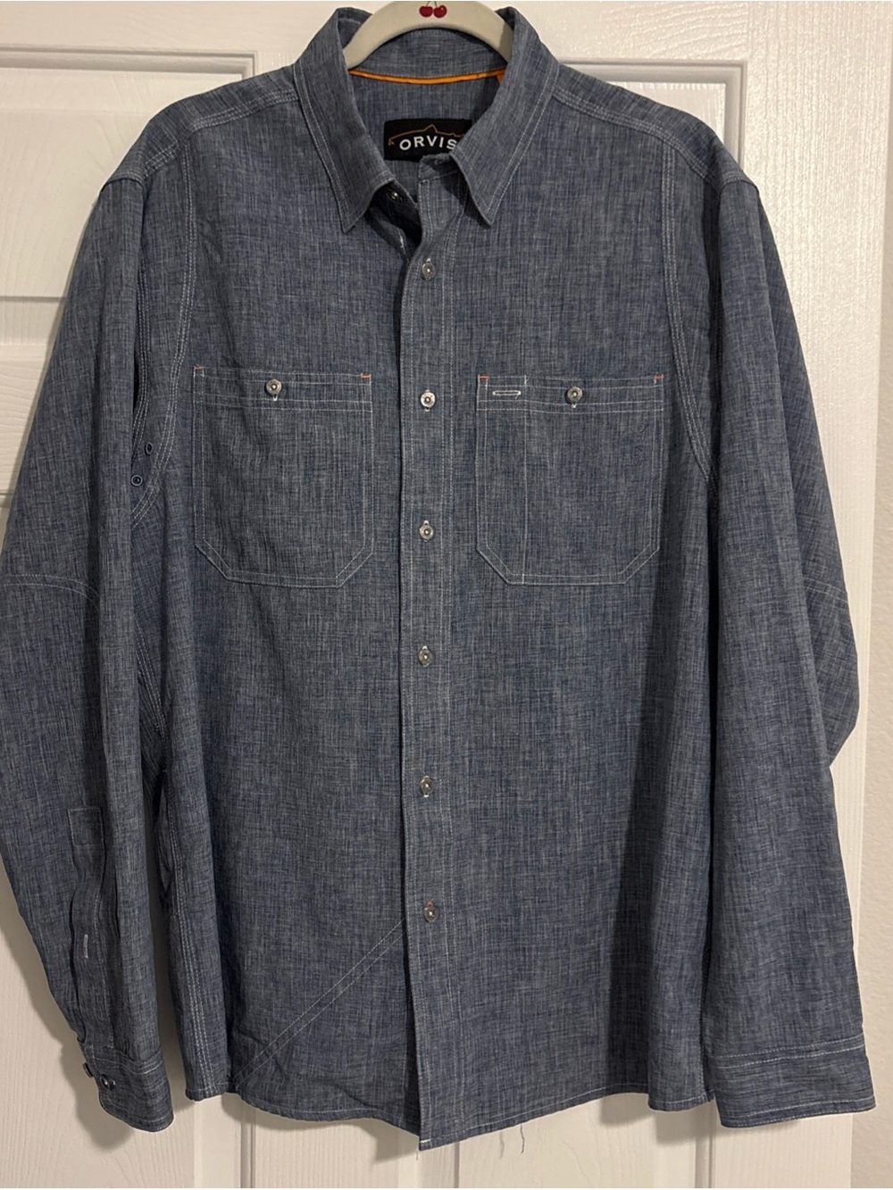 Orvis Men's Denim-Style Blue Button-Down Work/Utility Shirt Sz M